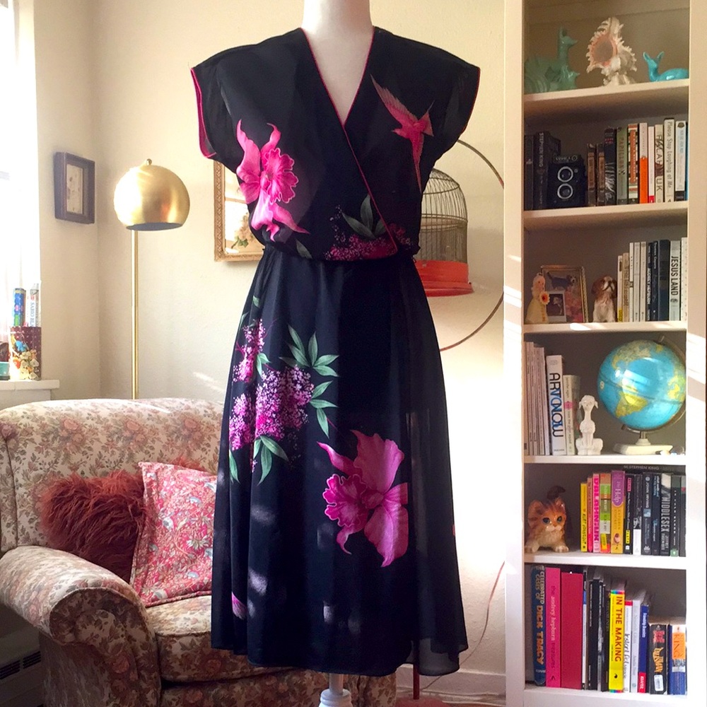 Vintage 1970s Sheer Wrap Dress